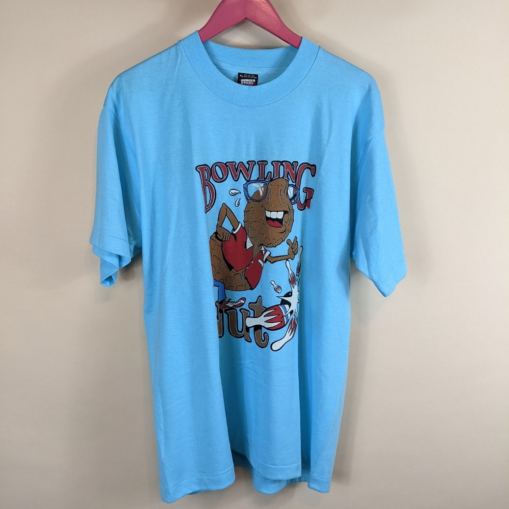 Vintage 1980s Screen Stars Bowling Nut Graphic Tee Single Stitch